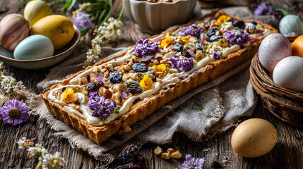 Fototapeta premium Polish Mazurek Easter tart with nuts and dried fruits