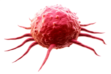 a menacing cancer cell alarming red hue ominous isolated on white background, png, ai generated.