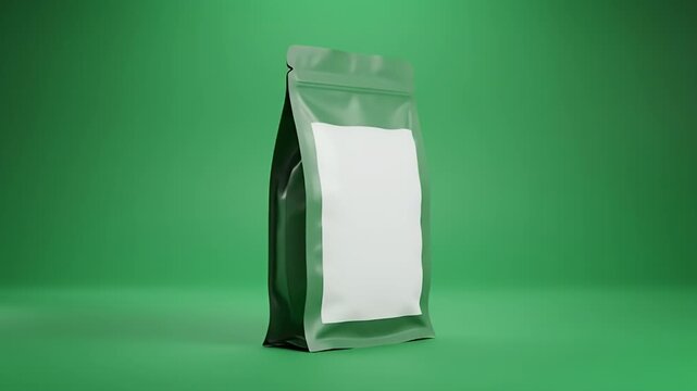 Green Transparent Stand-Up Pouch Mockup with Blank Label on Green Background
