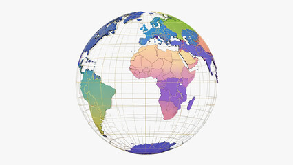 Naklejka premium World Globe with Color Coded Continents Isolated on White Background