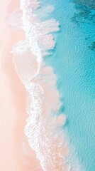 Aerial View of Pink Sand Beach and Turquoise Ocean Water