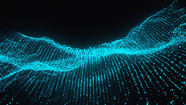 Futuristic Glowing Blue Waveform Landscape High Tech Visual Abstract