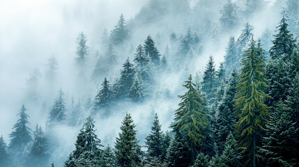 Fototapeta premium morning mist in the mountains forest