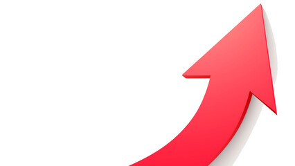 3D red curved arrow pointing upwards showing growth and success
