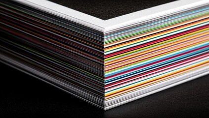 Stack of colorful paper with dark back for graphic design, printing, or craft projects