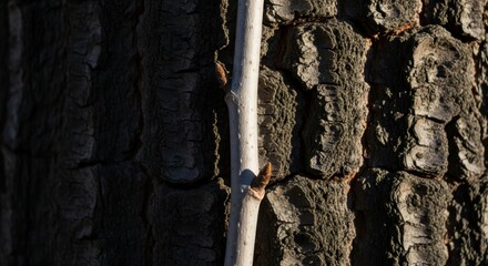Naklejka premium Close-up of tree bark and branch with buds in natural sunlight