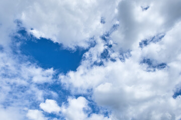 爽やかなブルーの夏空と沢山の雲