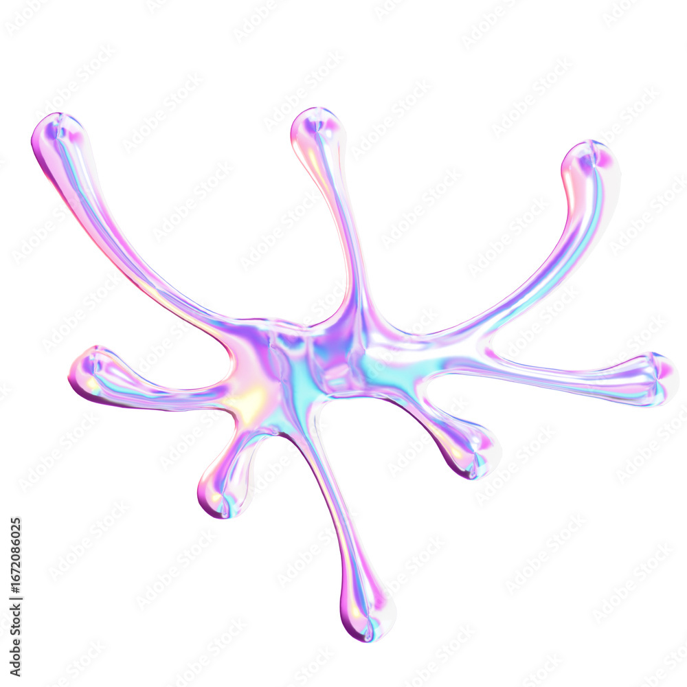 Poster glossy iridescent liquid splash shape with holographic effect abstract element