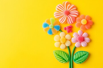 Candy Flowers and Figure on Yellow Background