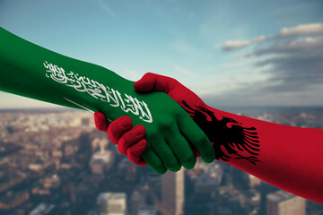 Shaking hands Saudi Arabia and Albania