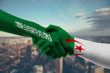 Shaking hands Saudi Arabia and Algeria