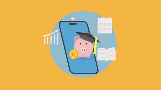 saving for education-piggy bank in smartphone 