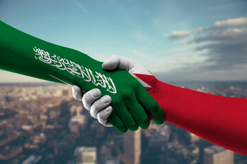 Shaking hands Saudi Arabia and Bahrain