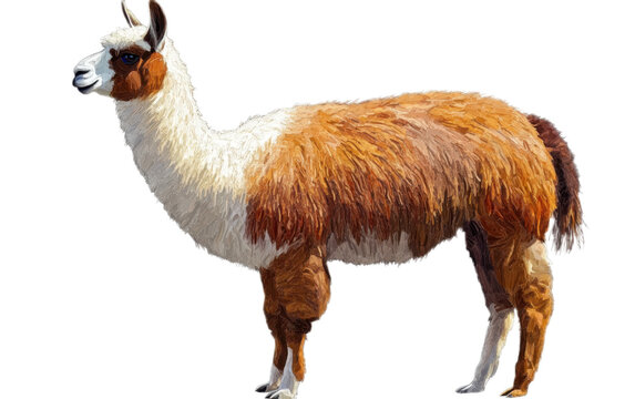 Brown white calico alpaca liama on white background,png