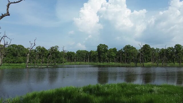 Aerial Drone View of Batuli Pokhari a Hidden Gem of Chitwan