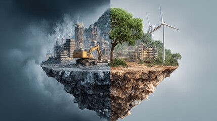 Divided Island with Industry, Pollution, and Green Energy