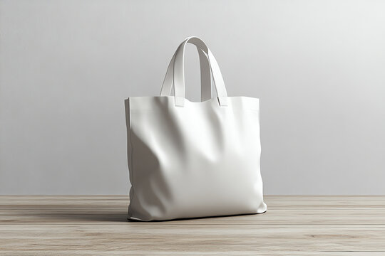 Stylish white tote bag on a wooden surface, perfect for daily use or shopping, combining practicality and elegance in design.