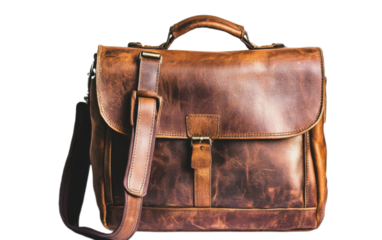 Leather mens bag on white background,png