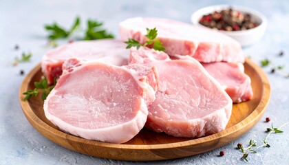 Fototapeta premium Frozen Pork Chops _Juicy and tender frozen pork chops, ideal for grilling, frying