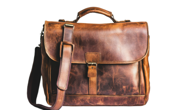 Leather mens bag on white background,png