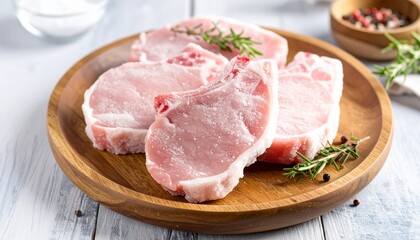 Fototapeta premium Frozen Pork Chops _Juicy and tender frozen pork chops, ideal for grilling, frying