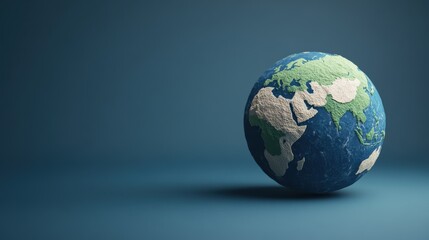 A detailed globe showcasing continents and oceans against a simple blue background, symbolizing global geography and connectivity.