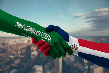 Shaking hands Saudi Arabia and Dominican Republic