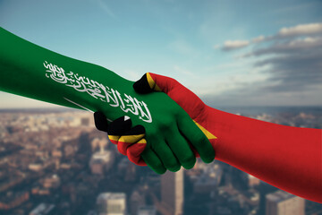 Shaking hands Saudi Arabia and East Timor