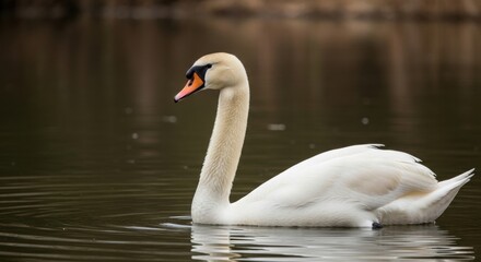 Naklejka premium Graceful mute swan gliding on tranquil water