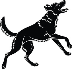 Fototapeta premium Dynamic running dog silhouette in motion flat vector design