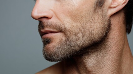 Fototapeta premium Male model showcases modern cosmetology techniques in a studio setting