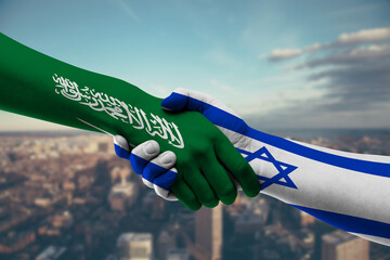 Shaking hands Saudi Arabia and Israel