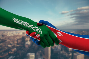 Shaking hands Saudi Arabia and Korea, North