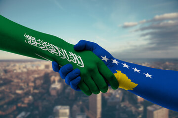 Shaking hands Saudi Arabia and Kosovo