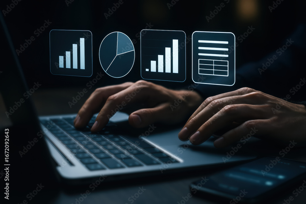 Poster bar chart and data analysis fuel business insights with advanced technology and analytics tools