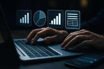 Obraz premium Bar chart and data analysis fuel business insights with advanced technology and analytics tools