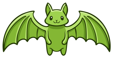 Obraz premium Cute cartoon green bat illustration with spread wings and a friendly smiling face perfect for Halloween