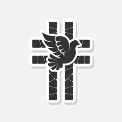 Dove and christian cross icon sticker isolated on gray background