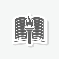 Education book with torch icon sticker isolated on gray background