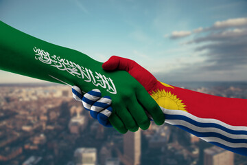 Shaking hands Saudi Arabia and Kiribati