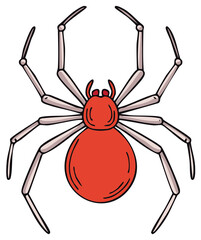 Obraz premium Red Spider Cartoon Illustration, Overhead View, Eight Legs, Insect, Animal, Vector Graphic