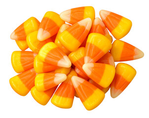  Candy Corn Pile with Shadows and Highlights, Top-Down View, isolated on transparent background