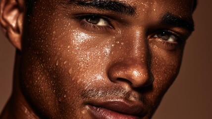 Fototapeta premium Cosmetology session featuring male model showcasing skincare techniques and hydration effects