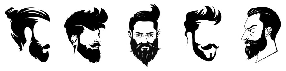 Hair style design. Silhouette of a beautiful hair. man beard man emblems icons.  vector illustration.