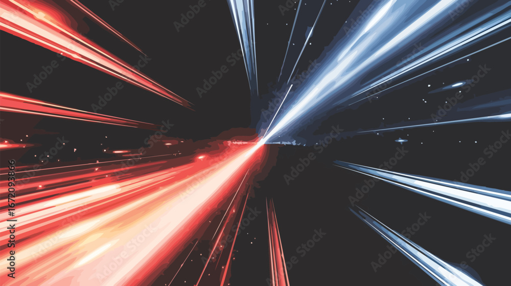 Aufkleber dynamic light trails: an abstract composition features vibrant red and blue light trails converging 