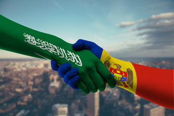Shaking hands Saudi Arabia and Moldova
