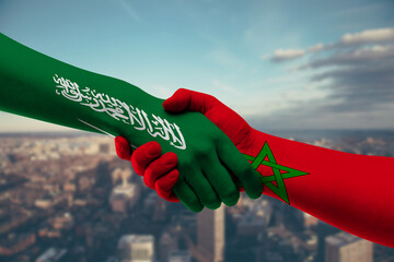 Shaking hands Saudi Arabia and Morocco