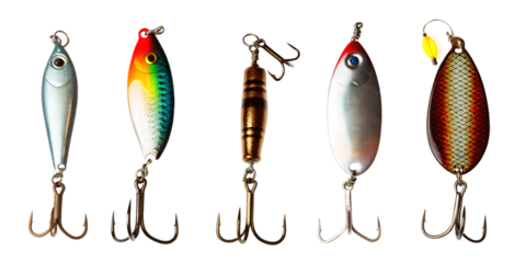 fishing lures isolated on white background, png, ai generated.