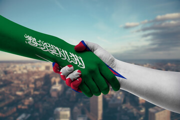 Shaking hands Saudi Arabia and Nepal