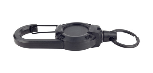 Retractor with carabiner and cable, Keychain with Cable, retractable carabiner with cable for keys, isolated from the background	